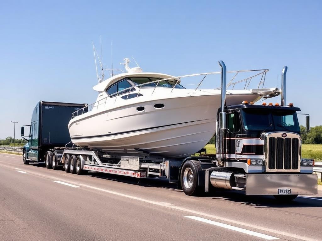 Powerboat on specialized transport trailer